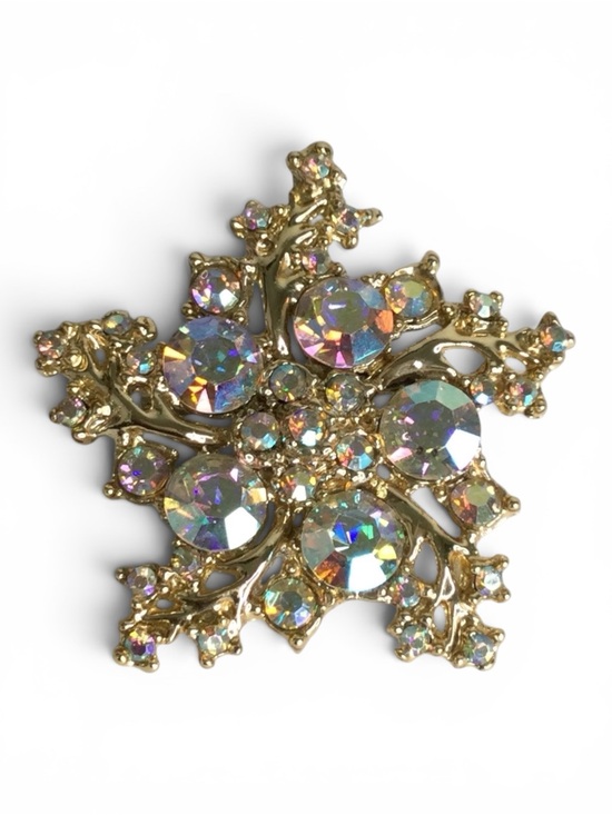 Source Unknown Jewelry - Vintage 1950s Satin Gold Abstract Starburst Brooch with AB Rhinestones